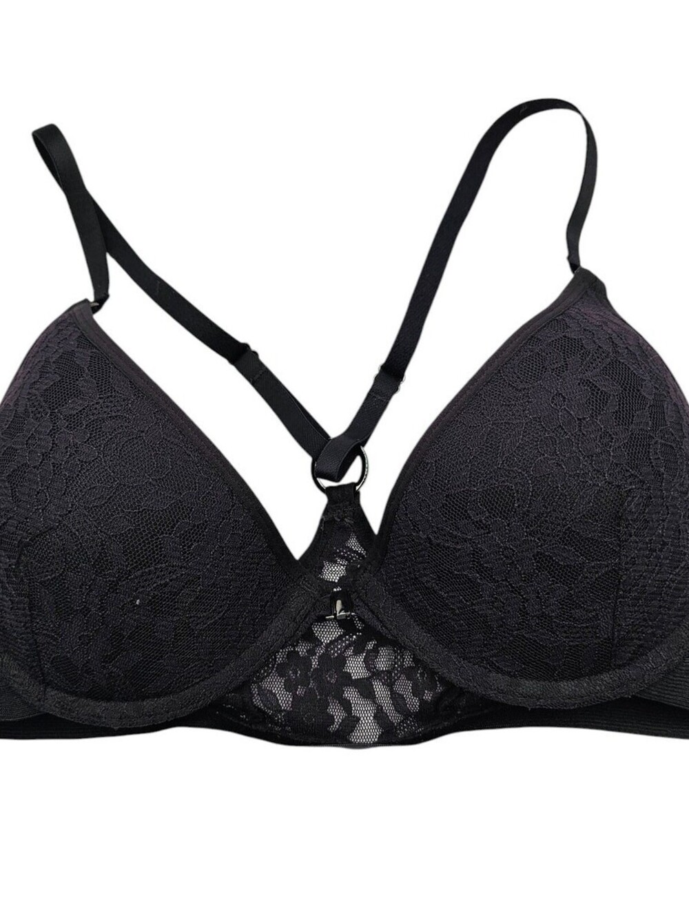 Vintage Y2K LEI Womens Sz 36C Front Clasp T Shirt Bra Black Lace